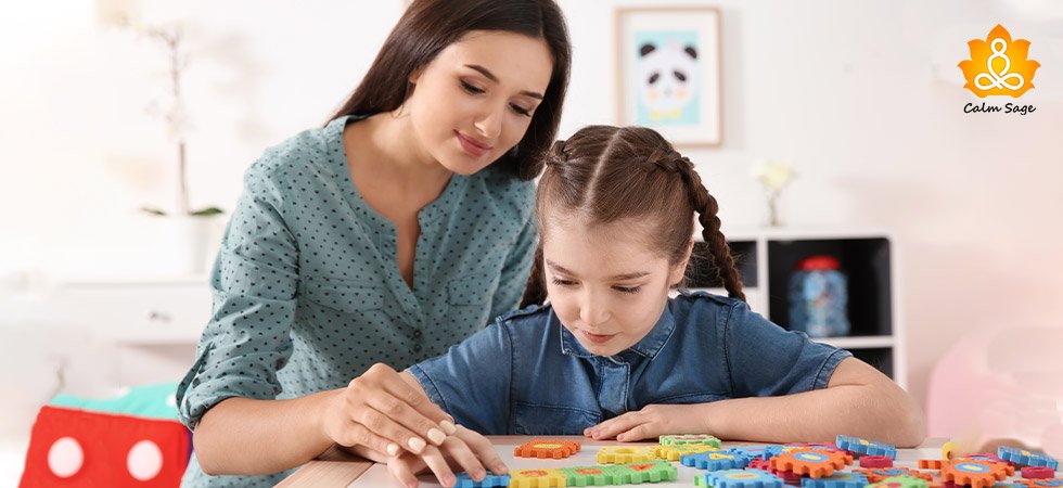 Child receiving supportive home-based autism therapy in a calm and familiar environment with guided interaction and care.