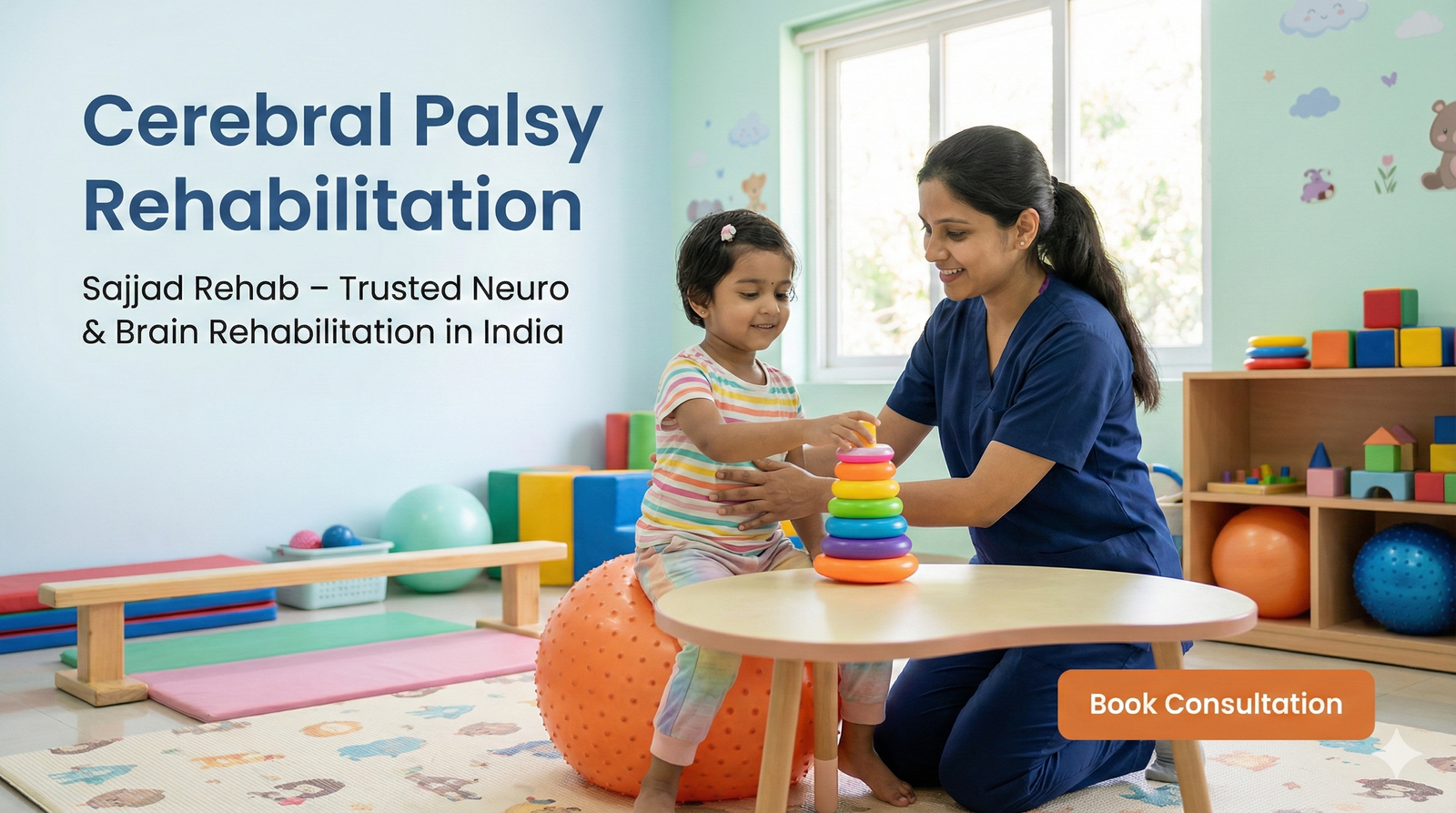 Cerebral palsy rehabilitation for children using play based neuro therapy in a pediatric clinic