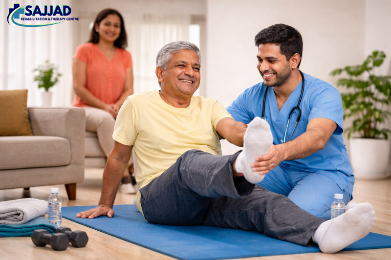 Home visit physiotherapy session in progress