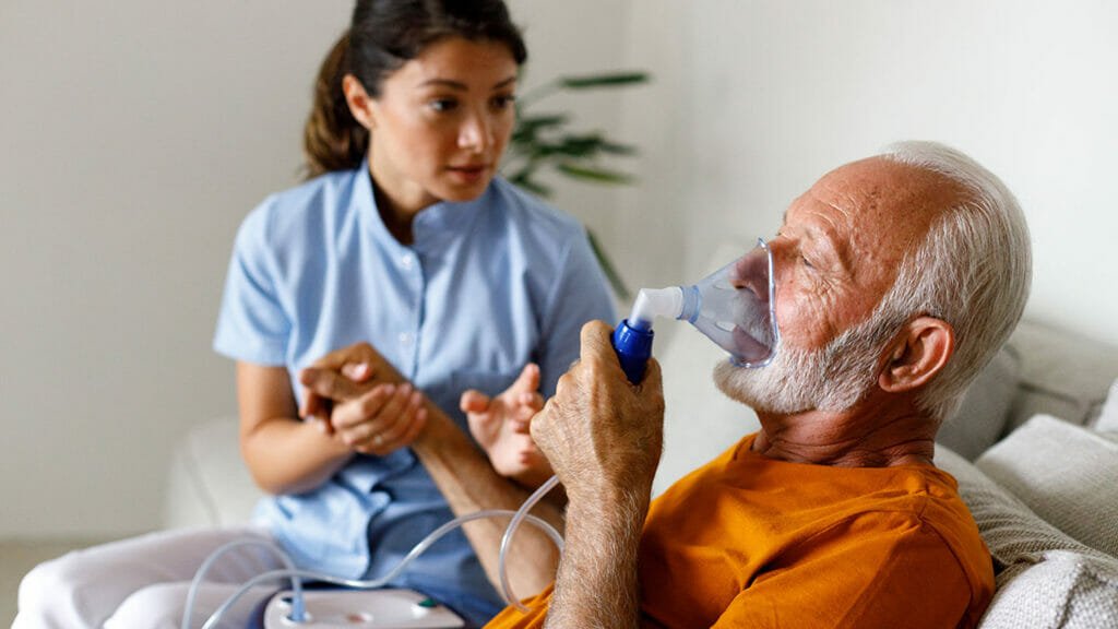 Respiratory therapist providing home breathing support, chest care, and lung rehabilitation treatment in Patna for patients needing home-based pulmonary recovery and monitored respiratory therapy services.