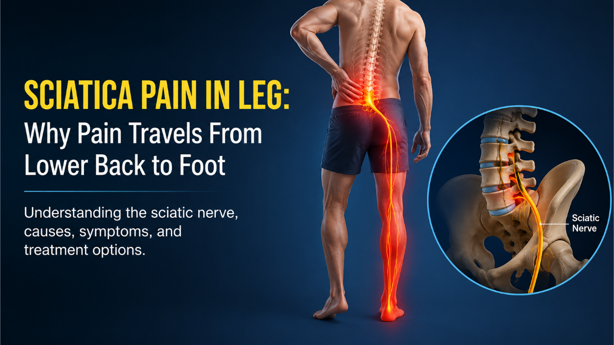 Indian adult with sciatica pain in the leg receiving a physiotherapy movement assessment for pain travelling from the lower back toward the foot
